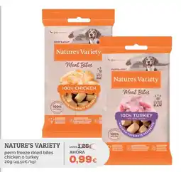 Supermercados MAS Nature's Variety perro freeze dried bites chicken o turkey oferta
