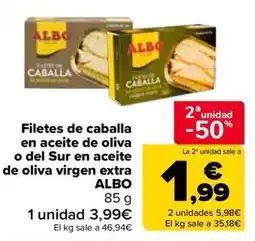 Carrefour Albo filetes de caballa en aceite de oliva o del Sur en aceite de oliva virgen extra oferta