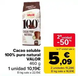 Carrefour Valor cacao soluble 100% puro natural oferta