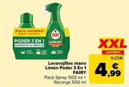Carrefour Fairy lavavajillas mano limón poder 3 en 1 oferta