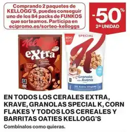 El Corte Inglés En todos los cerales extra, krave, granolas special k, corn flakes y todos los cereales y barritas oaties kellogg's oferta