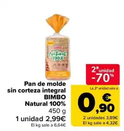 Carrefour Bimbo pan de molde sin corteza integral natural 100% oferta
