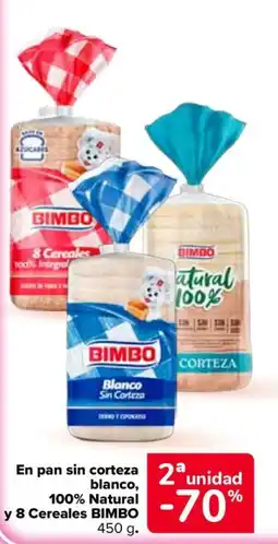 Carrefour Bimbo en pan sin corteza blanco 100% Natural y 8 Cereales oferta