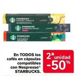 Carrefour Starbucks En todos los cafés en cápsulas compatibles con nespresso oferta