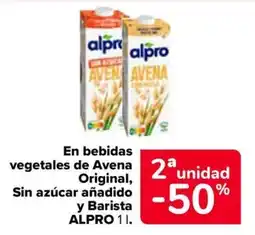 Carrefour Alpro En bebidas vegetales de Avena Original, Sin azúcar añadido y Barista oferta