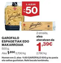 El Corte Inglés Garofalo espagetiak edo makarroiak oferta
