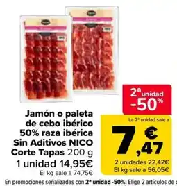 Carrefour Nico jamón o paleta de cebo ibérico oferta