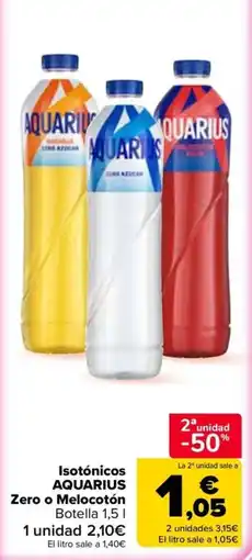 Carrefour Aquarius isotónicos zero o melocotón oferta