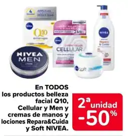 Carrefour Nivea productos belleza facial Q10 Cellular y Men y cremas de manos y lociones Repara&Cuida y Soft Nivea oferta