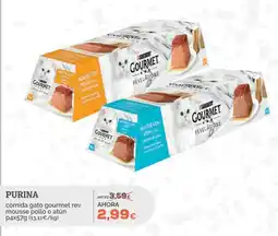 Supermercados MAS purina comida gato gourmet rev mousse pollo o atun oferta