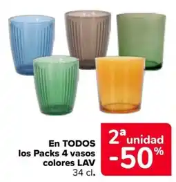 Carrefour Lav en todos los packs 4 vasos colores oferta