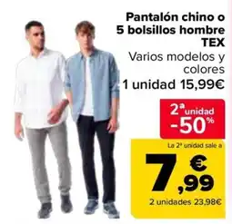 Carrefour tex pantalon chino o 5 bolsillos hombre oferta
