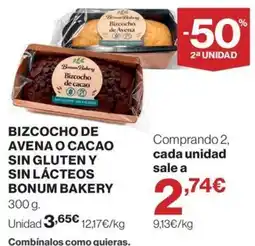 El Corte Inglés Bonum Bakery bizcocho de avena o cacao oferta