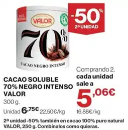El Corte Inglés Valor cacao soluble 70% negro intenso oferta