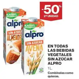 El Corte Inglés Alpro en todas las bebidas vegetales sin azucar oferta