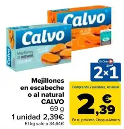 Carrefour Calvo mejillones en escabeche o al natural oferta