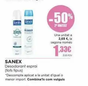 Perfumeries Facial -50% 2a Unitat Sanex Desodorant Esprai oferta