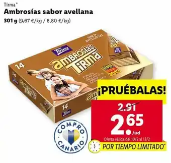 Lidl Tirma Ambrosías sabor avellana 301g oferta