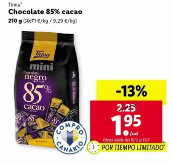 Lidl Tirma Chocolate 85% cacao 210g oferta