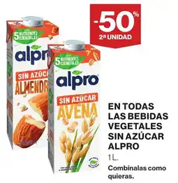 Hipercor Alpro bebidas vegetales sin azúcar oferta