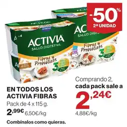 Hipercor Activia salud digestiva fibras y probióticos oferta