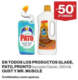 Hipercor Glade, pato,pronto oust y mr.muscle en todos los productos oferta