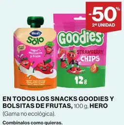 Hipercor Hero Goodies en todos los snacks goodies y bolsitas de frutas oferta