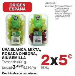 Hipercor Uva blanca, mixta, rosada o negra, sin semilla oferta