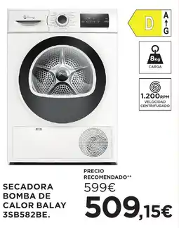 Hipercor Balay secadora bomba de calor 3sb582be oferta