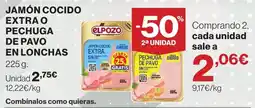 Hipercor Elpozo jamón cocido extra o pechuga de pavo en lonchas oferta