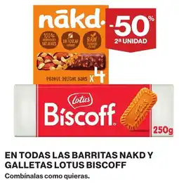 Hipercor Lotus Biscoff y nakd en todas las barritas galletas oferta