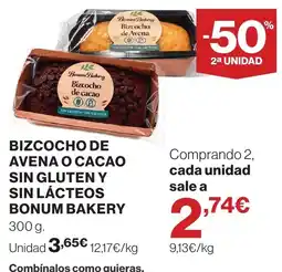 Hipercor Bonum Bakery bizcocho de avena o cacao oferta
