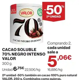 Hipercor Valor cacao soluble 70% negro intenso oferta
