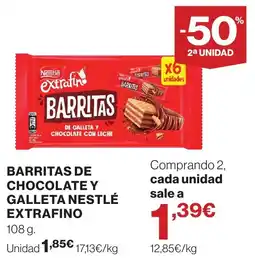 Hipercor Nestlé barritas de galleta y chocolate con leche extrafino oferta