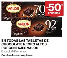 Hipercor Valor tabletas de chocolate negro altos porcentajes oferta