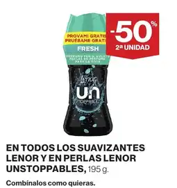 Hipercor Lenor Unstoppables en todos los suavizantes en perlas oferta