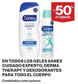 Hipercor Sanex cuidado experto, derma therapy y desodorantes para todo el cuerpo oferta