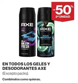 Hipercor Axe en todos los geles y desodorantes oferta