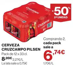 Hipercor Cerveza Cruzcampo Pilsen oferta