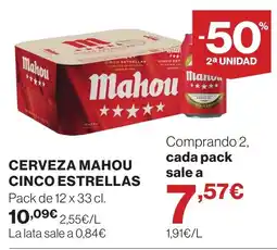 Hipercor Mahou cerveza cinco estrellas oferta