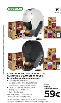Hipercor Delonghi o krups cafeteras de capsulas dolxe gusto neo oferta