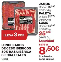 Hipercor Sierra Leales loncheados de cebo ibéricos 50% raza ibérica oferta