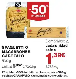 Hipercor Garofalo spaguetti o macarrones oferta