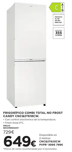 Hipercor Candy frigorífico combi total no frost cncq2t618cw oferta