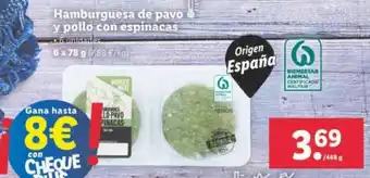 Lidl Hamburguesa de pavo y pollo con espinacas 6 x 78g oferta