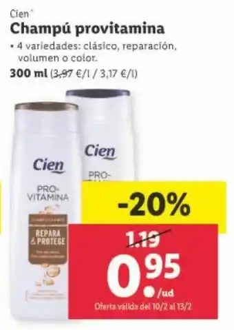 Lidl Cien Champú provitamina 300ml oferta