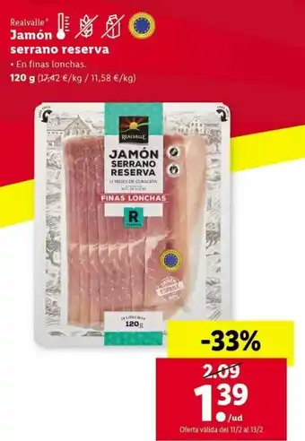 Lidl Jamón serrano reserva 120g oferta