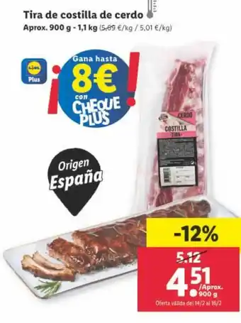 Lidl Tira de costilla de cerdo 900g-1,1kg oferta