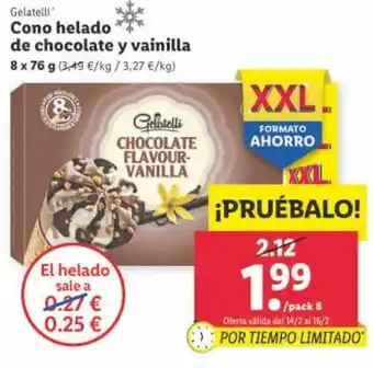 Lidl Gelatelli Cono helado de chocolate y vainilla 8 x 76g oferta