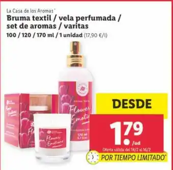 Lidl Bruma textil/vela perfumada/set de aromas/varitas 100/120/170ml oferta